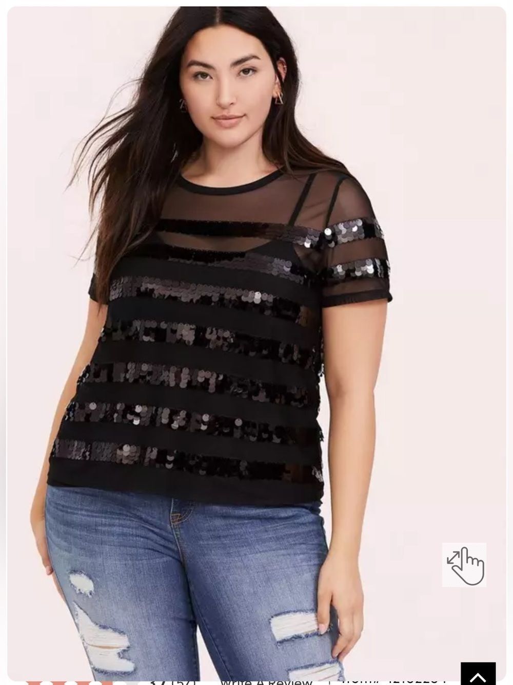 EUC torrid Black Sheer Mesh Sequin Stripe Tee - Size 3